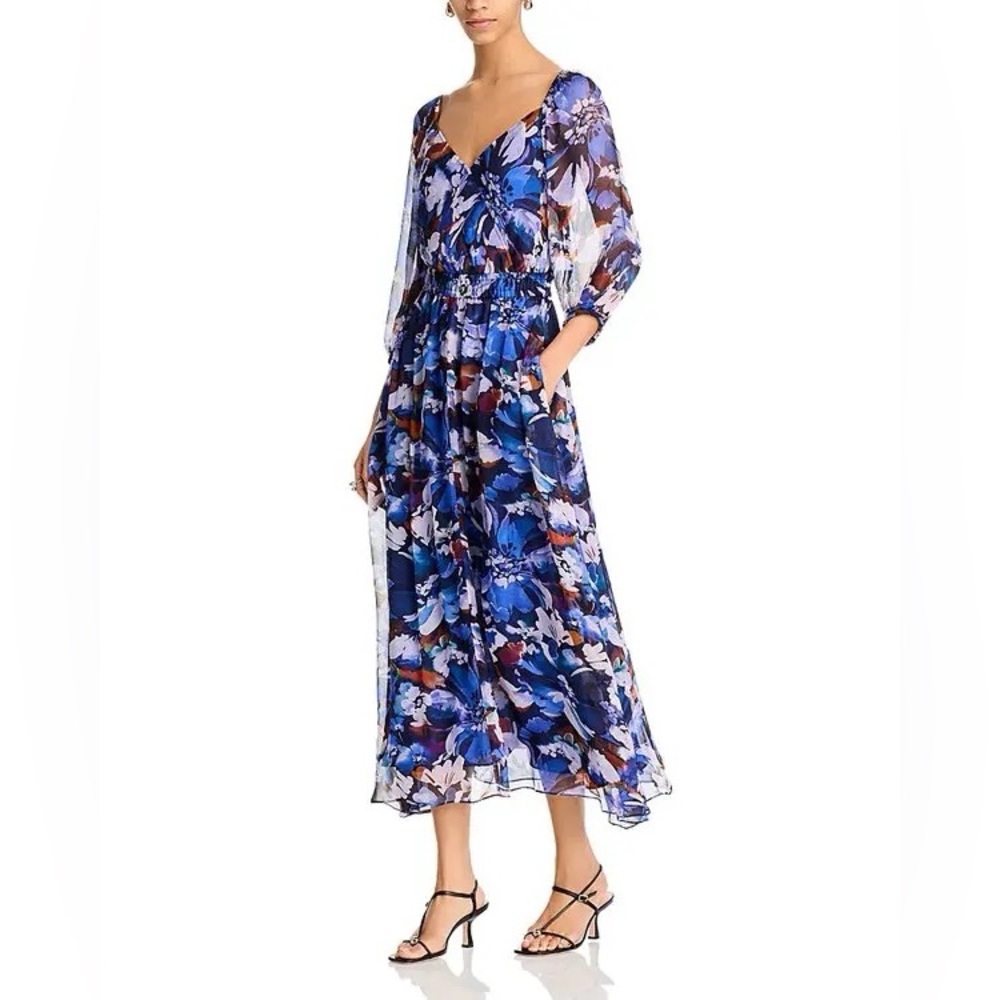 10 Crosby Derek Lam Floral Blue and Purple Flowy Dress - Size M